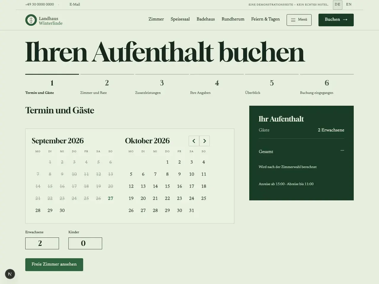 Der Buchungskalender des Landhaus Winterlinde mit Reisedaten, Gästen und der Übersicht des Aufenthalts.
